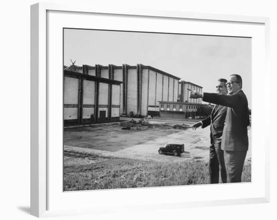 Director and Producer Dino De Laurentis with Jack Valenti-Carlo Bavagnoli-Framed Premium Photographic Print