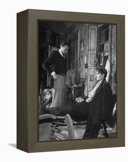 Director Carol Reed Working with Actor James Mason on Set of the Moive "Odd Man Out"-null-Framed Premier Image Canvas