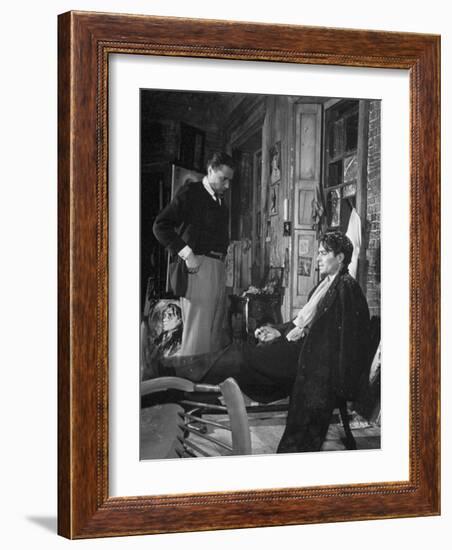 Director Carol Reed Working with Actor James Mason on Set of the Moive "Odd Man Out"-null-Framed Photographic Print