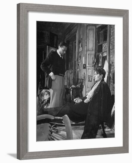 Director Carol Reed Working with Actor James Mason on Set of the Moive "Odd Man Out"-null-Framed Photographic Print