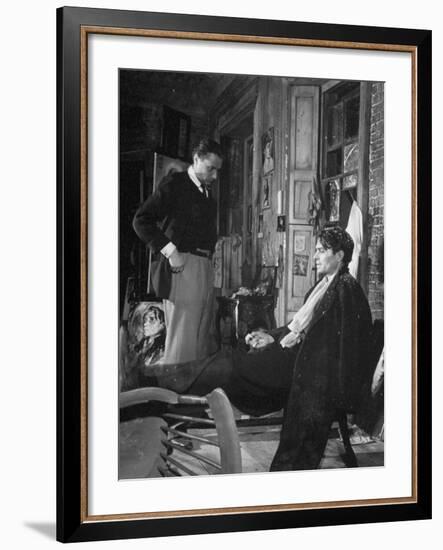 Director Carol Reed Working with Actor James Mason on Set of the Moive "Odd Man Out"-null-Framed Photographic Print