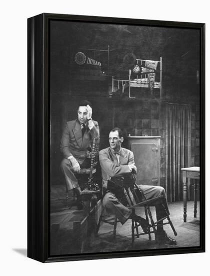 Director Elia Kazan and Playwright Arthur Miller Sitting on Broadway Set of Death of a Salesman-W^ Eugene Smith-Framed Premier Image Canvas