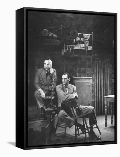 Director Elia Kazan and Playwright Arthur Miller Sitting on Broadway Set of Death of a Salesman-W^ Eugene Smith-Framed Premier Image Canvas