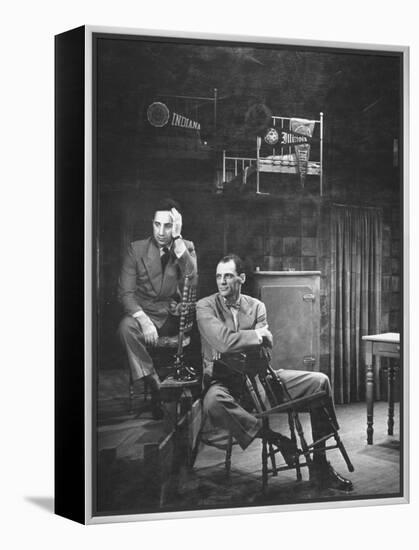 Director Elia Kazan and Playwright Arthur Miller Sitting on Broadway Set of Death of a Salesman-W^ Eugene Smith-Framed Premier Image Canvas