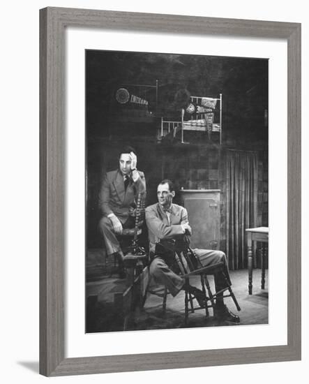 Director Elia Kazan and Playwright Arthur Miller Sitting on Broadway Set of Death of a Salesman-W^ Eugene Smith-Framed Premium Photographic Print