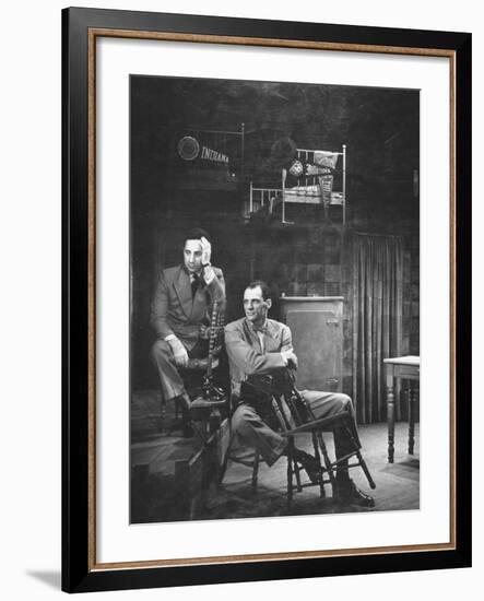 Director Elia Kazan and Playwright Arthur Miller Sitting on Broadway Set of Death of a Salesman-W^ Eugene Smith-Framed Premium Photographic Print