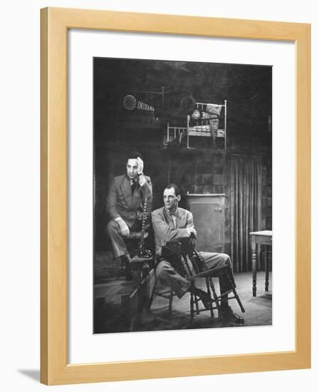 Director Elia Kazan and Playwright Arthur Miller Sitting on Broadway Set of Death of a Salesman-W^ Eugene Smith-Framed Premium Photographic Print