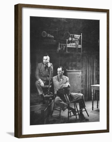 Director Elia Kazan and Playwright Arthur Miller Sitting on Broadway Set of Death of a Salesman-W^ Eugene Smith-Framed Premium Photographic Print