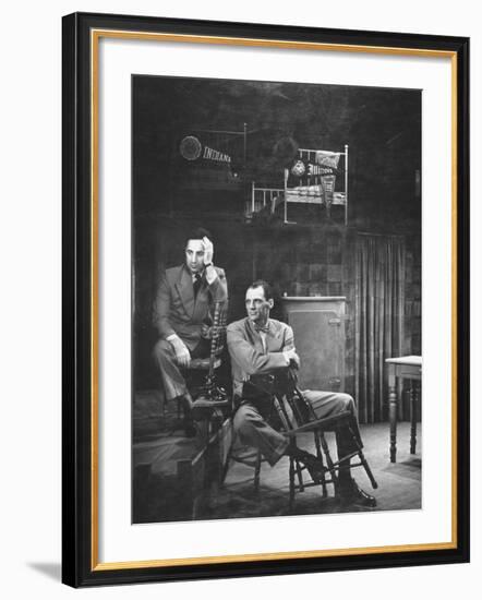 Director Elia Kazan and Playwright Arthur Miller Sitting on Broadway Set of Death of a Salesman-W^ Eugene Smith-Framed Premium Photographic Print