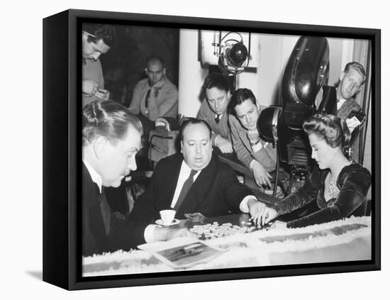 Director Hitchcock Directing a Scrabble Scene with Joan Fontaine in Suspicion-null-Framed Stretched Canvas