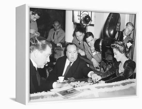 Director Hitchcock Directing a Scrabble Scene with Joan Fontaine in Suspicion-null-Framed Stretched Canvas