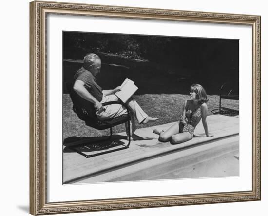 Director Joshua L. Logan Studying a Movie Script with Young Actress Jane Fonda-Allan Grant-Framed Premium Photographic Print