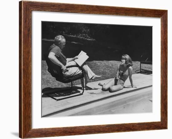 Director Joshua L. Logan Studying a Movie Script with Young Actress Jane Fonda-Allan Grant-Framed Premium Photographic Print