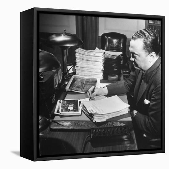 Director of the Fbi J. Edgar Hoover Working at His Desk-null-Framed Premier Image Canvas