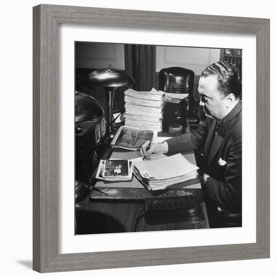 Director of the Fbi J. Edgar Hoover Working at His Desk-null-Framed Photographic Print