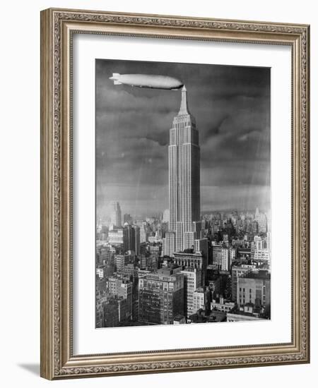 Dirigible Docked at Empire State Building-null-Framed Photographic Print