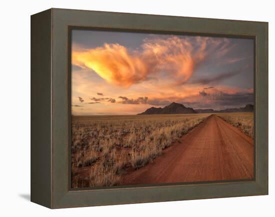 Dirt Road in the Desert at Sunset with a Colorful Sky, Tiras Mountains, Namibia-Frances Gallogly-Framed Premier Image Canvas