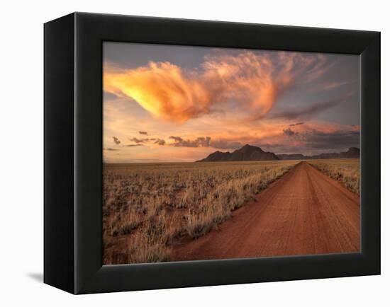 Dirt Road in the Desert at Sunset with a Colorful Sky, Tiras Mountains, Namibia-Frances Gallogly-Framed Premier Image Canvas