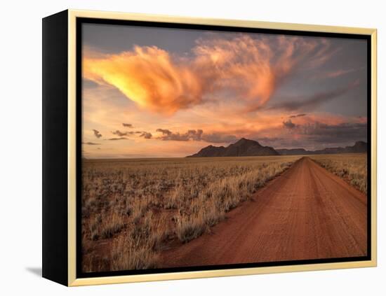 Dirt Road in the Desert at Sunset with a Colorful Sky, Tiras Mountains, Namibia-Frances Gallogly-Framed Premier Image Canvas