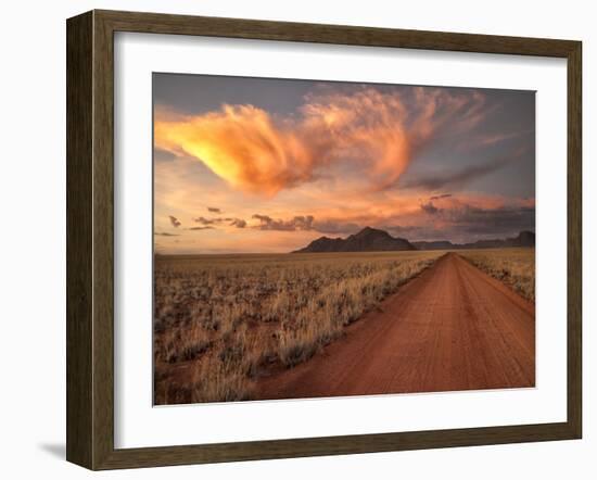 Dirt Road in the Desert at Sunset with a Colorful Sky, Tiras Mountains, Namibia-Frances Gallogly-Framed Photographic Print