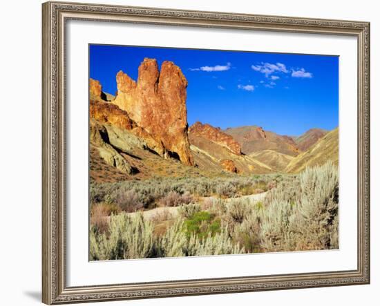 Dirt Trail Through Sagebrush and Tall Redstone Cliffs, Owyhee Area, Oregon, USA-Janis Miglavs-Framed Photographic Print