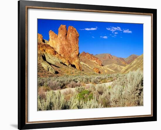 Dirt Trail Through Sagebrush and Tall Redstone Cliffs, Owyhee Area, Oregon, USA-Janis Miglavs-Framed Photographic Print