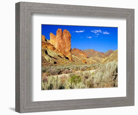 Dirt Trail Through Sagebrush and Tall Redstone Cliffs, Owyhee Area, Oregon, USA-Janis Miglavs-Framed Photographic Print