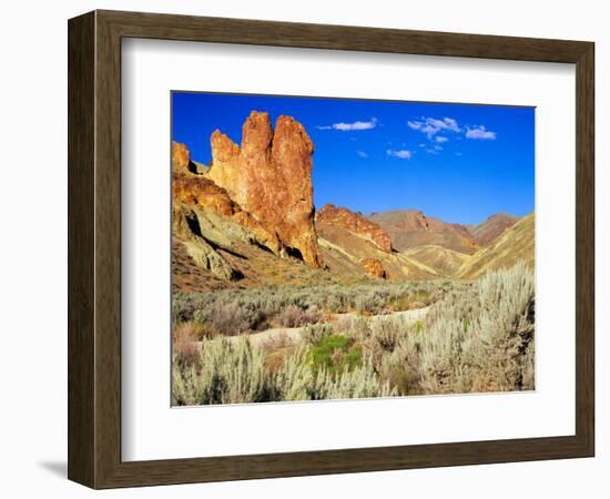 Dirt Trail Through Sagebrush and Tall Redstone Cliffs, Owyhee Area, Oregon, USA-Janis Miglavs-Framed Photographic Print