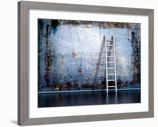 Dirty Grunge Wall With Wooden Ladder-ArchMan-Framed Photographic Print