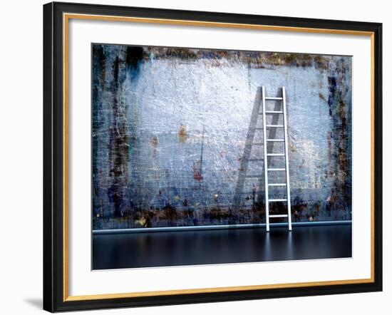 Dirty Grunge Wall With Wooden Ladder-ArchMan-Framed Photographic Print