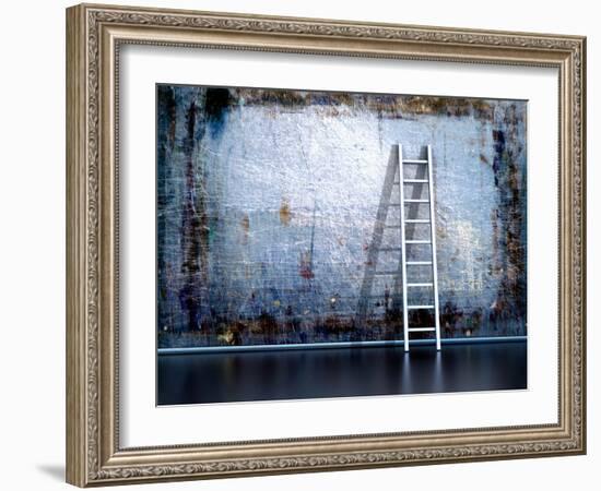 Dirty Grunge Wall With Wooden Ladder-ArchMan-Framed Photographic Print