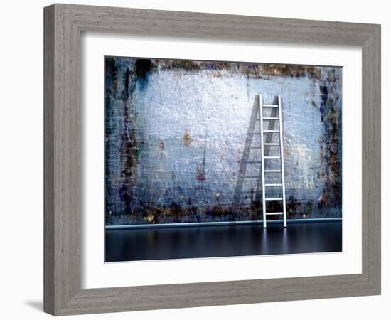 Dirty Grunge Wall With Wooden Ladder-ArchMan-Framed Photographic Print