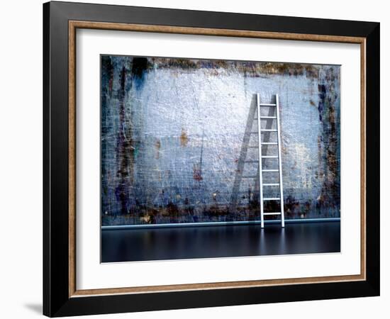 Dirty Grunge Wall With Wooden Ladder-ArchMan-Framed Photographic Print