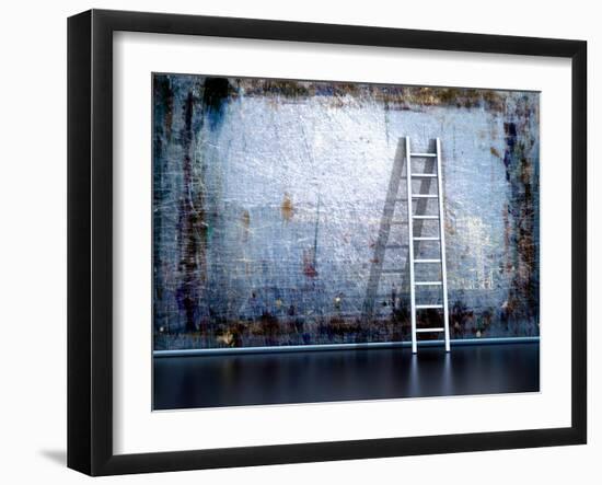 Dirty Grunge Wall With Wooden Ladder-ArchMan-Framed Photographic Print