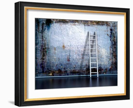 Dirty Grunge Wall With Wooden Ladder-ArchMan-Framed Photographic Print