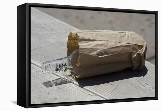 Discarded Rum Bottle In Paper Bag-Mark Williamson-Framed Premier Image Canvas