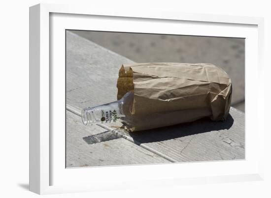 Discarded Rum Bottle In Paper Bag-Mark Williamson-Framed Photographic Print