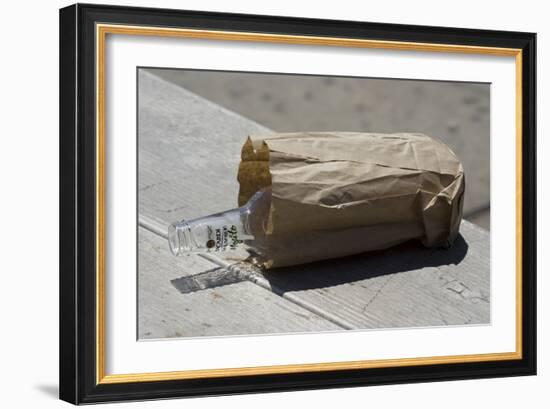 Discarded Rum Bottle In Paper Bag-Mark Williamson-Framed Photographic Print