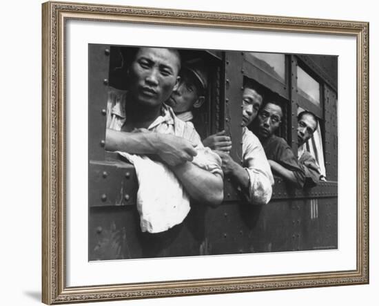 Discharged Japanese Soldiers Take Advantage of Free Transportation After WWII in Hiroshima, Japan-Wayne Miller-Framed Photographic Print