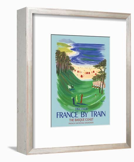 Discover France by Train - The Basque Coast - French National Railways-Bernard Villemot-Framed Art Print