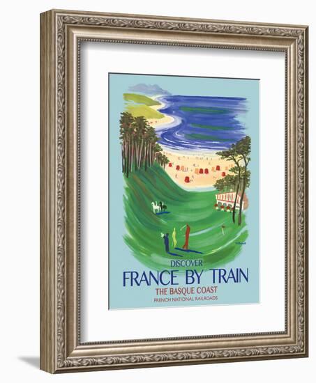 Discover France by Train - The Basque Coast - French National Railways-Bernard Villemot-Framed Art Print