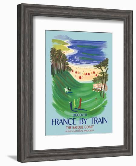 Discover France by Train - The Basque Coast - French National Railways-Bernard Villemot-Framed Art Print