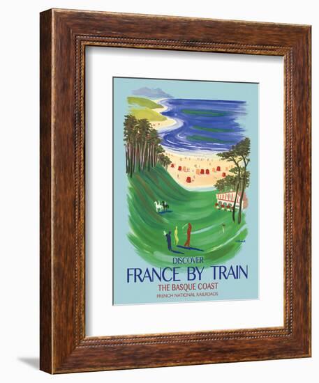 Discover France by Train - The Basque Coast - French National Railways-Bernard Villemot-Framed Art Print