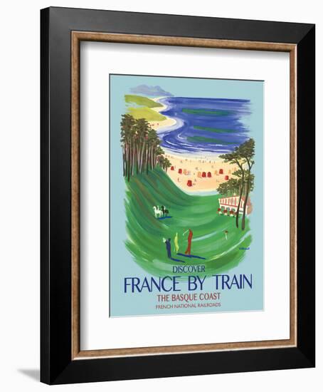 Discover France by Train - The Basque Coast - French National Railways-Bernard Villemot-Framed Art Print