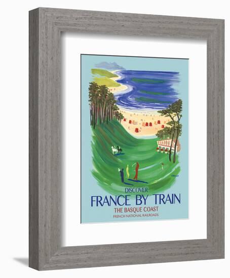 Discover France by Train - The Basque Coast - French National Railways-Bernard Villemot-Framed Art Print