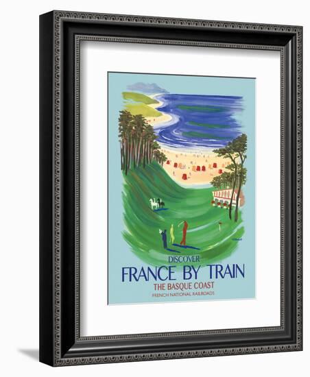 Discover France by Train - The Basque Coast - French National Railways-Bernard Villemot-Framed Art Print