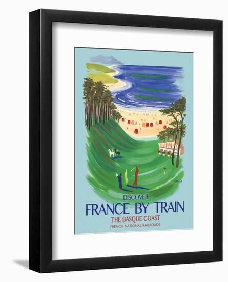 Discover France by Train - The Basque Coast - French National Railways-Bernard Villemot-Framed Art Print