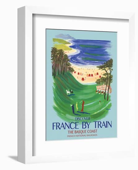 Discover France by Train - The Basque Coast - French National Railways-Bernard Villemot-Framed Art Print