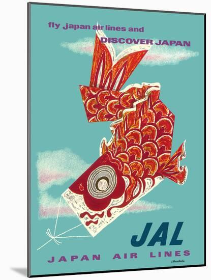 Discover Japan - Fly Japan Air Lines (JAL), Vintage Airline Travel Poster, 1960s-Murakoshi-Mounted Art Print