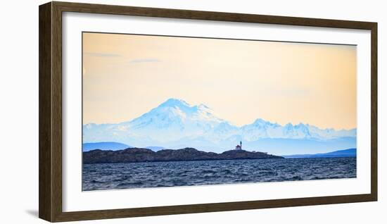 Discovery Island Lighthouse, Victoria, B.C. against Mt. Baker-Stuart Westmorland-Framed Photographic Print